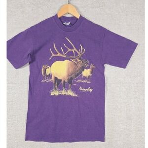 Vintage Cal Cru Mens Kremmling Colorado Elk‎ Graphic T-Shirt Purple Size M USA